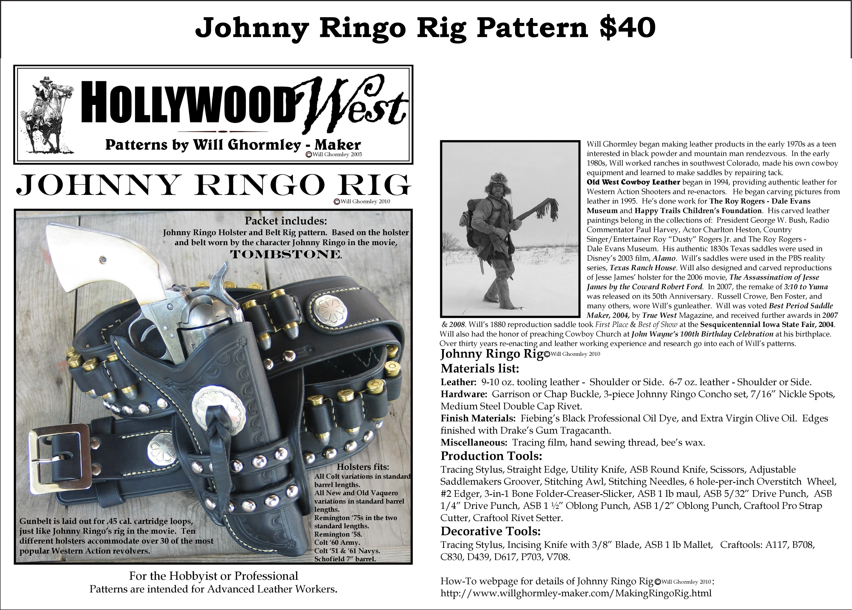 Johnny Ringo Rig Pattern — $40.00